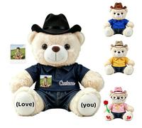 FAHOXUMR Orso Peluche Personalizzato Con Abiti, Pantaloni E Cappello Per Bambini E Adulti, Orso Bianco Accogliente Da 20 cm Con Foto E Nome Su Misura Per San Valentino Natale Anniversario