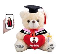 FAHOXUMR Regalo Laurea per lei Orsacchiotto Personalizzato con Nome Foto, Orsetto di Peluche con il Cuore con Cappello Laurea come Regali Personalizzati per lui Regalo Laurea per lei (20 cm)