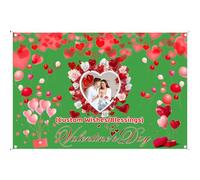 FAHOXUMR Sfondo San Valentino Personalizzato Con Testo E Foto, Happy Valentines Day Banner Stendardo Valentine Personalizzato Come Regalo Per Lei Lui E Decorazione, 90x135cm