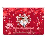 FAHOXUMR Sfondo San Valentino Personalizzato Con Testo E Foto, Happy Valentines Day Banner Stendardo Valentine Personalizzato Come Regalo Per Lei Lui E Decorazione, 120x180cm