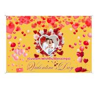 FAHOXUMR Sfondo San Valentino Personalizzato Con Testo E Foto, Happy Valentines Day Banner Stendardo Valentine Personalizzato Come Regalo Per Lei Lui E Decorazione, 90x135cm