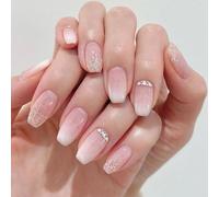Fai brillare le tue unghie con 24 pezzi di unghie finte rosa a forma di amandola con sfumature ombre e decorazioni di brillantini con strass, 1 foglio di nastro e 1 lima per unghie - Forniture per ung