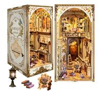 Fai da te casa delle bambole Booknook Bookshelf Insert 3D Puzzle fermalibri in legno per libro/decorazione della stanza, casa modello in miniatura con luce LED Book Nook Kit per regali di compleanno