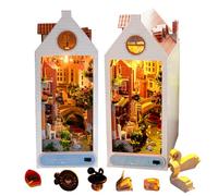 Fai da te casa delle bambole Booknook Bookshelf Insert 3D Puzzle fermalibri in legno per libro/decorazione della stanza, casa modello in miniatura con luce LED Book Nook Kit per regali di compleanno
