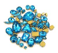 Fai da te fatto a mano all'ingrosso 50 pezzi/sacchetto di pietre cristallo forme miste incastonate in vetro strass cucire su borse/scarpe/vestiti(Lake Blue)