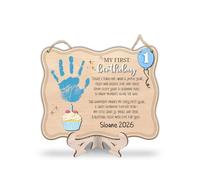 Fai da te My First Birthday Handprint Sign per ragazzi, blu Baby Boy 1st Birthday Handprint Keepsake legno da appendere, artigianato di impronte di un anno, decorazione foto puntello pietre miliari