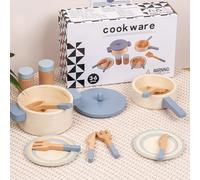 Fai finta di giocare a giocattoli da cucina - Giocattoli in legno | Set di pentole da gioco | Pentole da 10 pezzi per bambini, ragazze, ragazzi, bambini che giocano in cucina