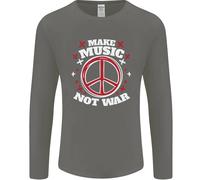 Fai Musica Non Guerra Pace Hippy Rock Anti-Guerra Uomo Manica Lunga T-Shirt