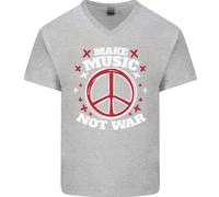 Fai Musica Non Guerra Pace Hippy Rock Anti-Guerra Uomo V-Neck Cotone T-Shirt