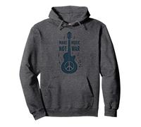 Fai Musica Non Guerra: Peace Guitar Protest Felpa con Cappuccio, Unisex per Adulti, Grigio Scuro, XXL