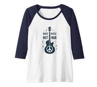 Fai Musica Non Guerra: Peace Guitar Protest Maglia con Maniche Raglan, Donna, Navy/Bianco, S