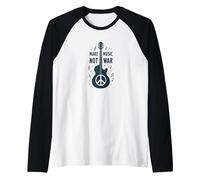 Fai Musica Non Guerra: Peace Guitar Protest Maglia con Maniche Raglan, Uomo, Bianco/Nero, S
