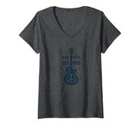 Fai Musica Non Guerra: Peace Guitar Protest Maglietta con Collo a V, Donna, Grigio Scuro, S