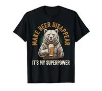 Fai sparire la Birra è Il Mio superpotere, Divertente Grafica a Forma di Orso Maglietta con Stampa Grafica Economica, Uomo, Nero, XL