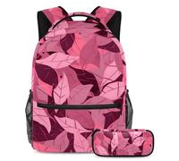 Fai una dichiarazione a scuola con il set di 2 zaini per bambini per ragazzi ragazze adolescenti, zaino e astuccio duo, motivo foglie rosa, Multicolore, B:29.4x20x40cm P:19x7.5x3.8cm, Zaini Daypack