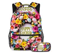 Fai una dichiarazione a scuola con il set di 2 zaini per bambini per ragazzi ragazze adolescenti, zaino e astuccio duo, ghirlanda di Pasqua rosa felice, Multicolore, B：29.4x20x40cm P：19x7.5x3.8cm,