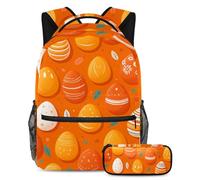 Fai una dichiarazione a scuola con il set di 2 zaini per bambini per ragazzi ragazze adolescenti, zaino e astuccio duo, uova di Pasqua arancione, Multicolore, B:29.4x20x40cm P:19x7.5x3.8cm, Zaini