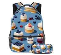 Fai una dichiarazione a scuola con il set di 2 zaini per bambini per ragazzi ragazze adolescenti, zaino e astuccio duo, motivo dessert blu, Multicolore, B:29.4x20x40cm P:19x7.5x3.8cm, Zaini Daypack