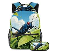 Fai una dichiarazione a scuola con il set di 2 zaini per bambini per ragazzi ragazze adolescenti, zaino e astuccio duo, simpatico cricket, Multicolore, B:29.4x20x40cm P:19x7.5x3.8cm, Zaini Daypack