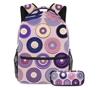 Fai una dichiarazione a scuola con il set di 2 zaini per bambini per ragazzi ragazze adolescenti, zaino e astuccio duo, motivo dischi viola, Multicolore, B:29.4x20x40cm P:19x7.5x3.8cm, Zaini Daypack