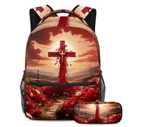 Fai una dichiarazione a scuola, set di 2 zaini per bambini per ragazzi, ragazze e adolescenti, croce rossa pasquale, Multicolore, B:29.4x20x40cm P:19x7.5x3.8cm, Zaini Daypack