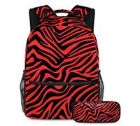 Fai una dichiarazione a scuola, set di 2 zaini per bambini per ragazzi, ragazze e adolescenti, strisce zebrate rosse, Multicolore, B:29.4x20x40cm P:19x7.5x3.8cm, Zaini Daypack