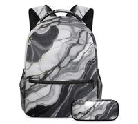 Fai una dichiarazione a scuola, set di 2 zaini per bambini per ragazzi, ragazze e adolescenti, texture marmo grigio, Multicolore, B:29.4x20x40cm P:19x7.5x3.8cm, Zaini Daypack