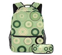 Fai una dichiarazione con il nostro set di 2 zaini da scuola, zaino e astuccio di grande capacità, su misura per ragazzi, ragazze e adolescenti, motivo dischi verdi, Multicolore, B:29.4x20x40cm\