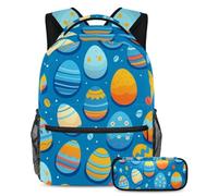 Fai una dichiarazione con il nostro set di 2 zaini da scuola, zaino e astuccio di grande capacità, su misura per ragazzi, ragazze e adolescenti, uova di Pasqua blu, Multicolore, B:29.4x20x40cm\
