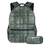 Fai una dichiarazione con il nostro set di 2 zaini da scuola, zaino e astuccio di grande capacità, su misura per ragazzi, ragazze e adolescenti, texture blu vintage screziata, Multicolore#03,