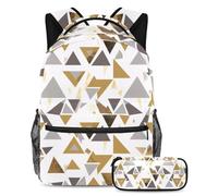 Fai una dichiarazione con il nostro set di 2 zaini da scuola, zaino e astuccio di grande capacità, su misura per ragazzi, ragazze e adolescenti, triangolo geometrico dorato argento, Multicolore,