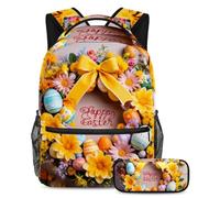 Fai una dichiarazione con il nostro zaino e astuccio combinato, perfetto per bambini e ragazzi, ghirlanda gialla di buona Pasqua, Multicolore, B:29.4x20x40cm P:19x7.5x3.8cm, Zaini Daypack
