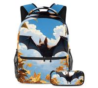 Fai una dichiarazione con il nostro zaino e astuccio combinato, perfetto per bambini e ragazzi, grazioso pipistrello, Multicolore, B:29.4x20x40cm P:19x7.5x3.8cm, Zaino daypack