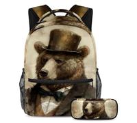 Fai una dichiarazione con il nostro zaino e astuccio combinato, perfetto per bambini e ragazzi, motivo vintage orso, Multicolore#08, B:29.4x20x40cm P:19x7.5x3.8cm, Zaini Daypack