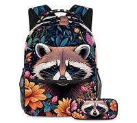 Fai una dichiarazione con il nostro zaino e astuccio, perfetto per bambini e adolescenti, disegno a colori procione, Multicolore#08, B:29.4x20x40cm P:19x7.5x3.8cm, Zaini Daypack