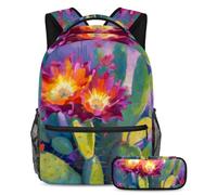 Fai una dichiarazione con il nostro zaino e astuccio, perfetto per bambini e ragazzi, fiori di cactus viola, Multicolore, B:29.4x20x40cm P:19x7.5x3.8cm, Zaini Daypack