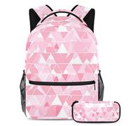 Fai una dichiarazione con il nostro zaino e astuccio, perfetto per bambini e ragazzi, triangolo rosa geometrico, Multicolore, B：29.4x20x40cm P：19x7.5x3.8cm, Zaini Daypack