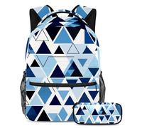 Fai una dichiarazione con questo set di 2 zaini alla moda per ragazzi ragazze adolescenti, blu astratto geometrico, Multicolore, B：29.4x20x40cm P：19x7.5x3.8cm, Zaini Daypack