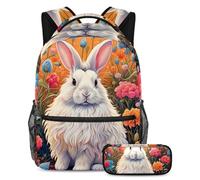 Fai una dichiarazione con questo set di 2 zaini alla moda per ragazzi ragazze adolescenti, disegno a colori coniglio, Multicolore#02, B:29.4x20x40cm P:19x7.5x3.8cm, Zaini Daypack