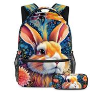 Fai una dichiarazione con questo set di 2 zaini alla moda per ragazzi ragazze adolescenti, disegno a colori coniglio, Multicolore#03, B:29.4x20x40cm P:19x7.5x3.8cm, Zaini Daypack