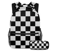 Fai una dichiarazione con questo set di 2 zaini alla moda per ragazzi ragazze adolescenti, motivo a scacchiera bianca e nera, Multicolore#04, B:29.4x20x40cm P:19x7.5x3.8cm, Zaini Daypack