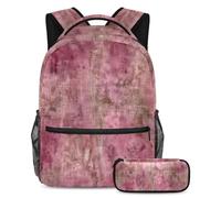 Fai una dichiarazione con questo set di 2 zaini alla moda per ragazzi ragazze adolescenti, motivo vintage screziato rosa, Multicolore#07, B：29.4x20x40cm P：19x7.5x3.8cm, Zaini Daypack