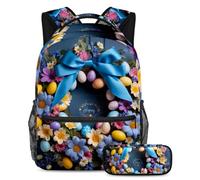 Fai una dichiarazione con questo set di 2 zaini per la scuola alla moda per ragazzi ragazze adolescenti, ghirlanda di Pasqua blu felice, Multicolore, B：29.4x20x40cm P：19x7.5x3.8cm, Zaini Daypack