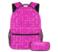 Fai una dichiarazione con The Trendsetting Set di 2 zaini per la scuola per ragazzi ragazze adolescenti, rosa quadrato geometrico, Multicolore, B：29.4x20x40cm P：19x7.5x3.8cm, Zaini Daypack