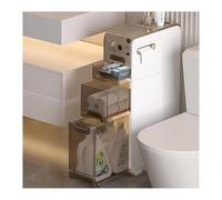Failjierue Armadietto portaoggetti da bagno piccolo con cassetti scorrevoli, supporto per WC ad angolo stretto con rotelle, organizer sottile per carta igienica autoportante (3 livelli)