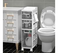 Failjierue Armadietto portaoggetti da bagno piccolo per piccoli spazi, organizer stretto per carta igienica con ripiani, metà bagno e ripiano per bagno, unità compatta per camera da letto o stanza di