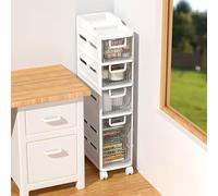 Failjierue Armadietto portaoggetti impilabile largo 35,6 cm con ruote bloccabili, set di cassetti da bagno in plastica rinforzata, cassetti trasparenti per cucina/camera da letto (4 ripiani)