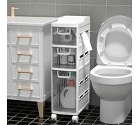 Failjierue Armadietto portaoggetti impilabile largo 35,6 cm con ruote bloccabili, set di cassetti da bagno in plastica rinforzata, cassetti trasparenti per cucina/camera da letto (3 ripiani)