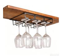 Failjierue Portabicchieri da vino sotto ripiano capovolto dell'armadio | Confezione da 1 porta calici in acciaio inossidabile con organizer in metallo per bar, cucina(Black,30x23x5cm)