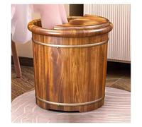 Failjierue Secchio per pediluvio in legno vintage con massaggiatore e manico, vasca da bagno fatta a mano in legno massiccio per spa domestica, lavabo ergonomico con nodi massaggianti (40 x 35 cm)